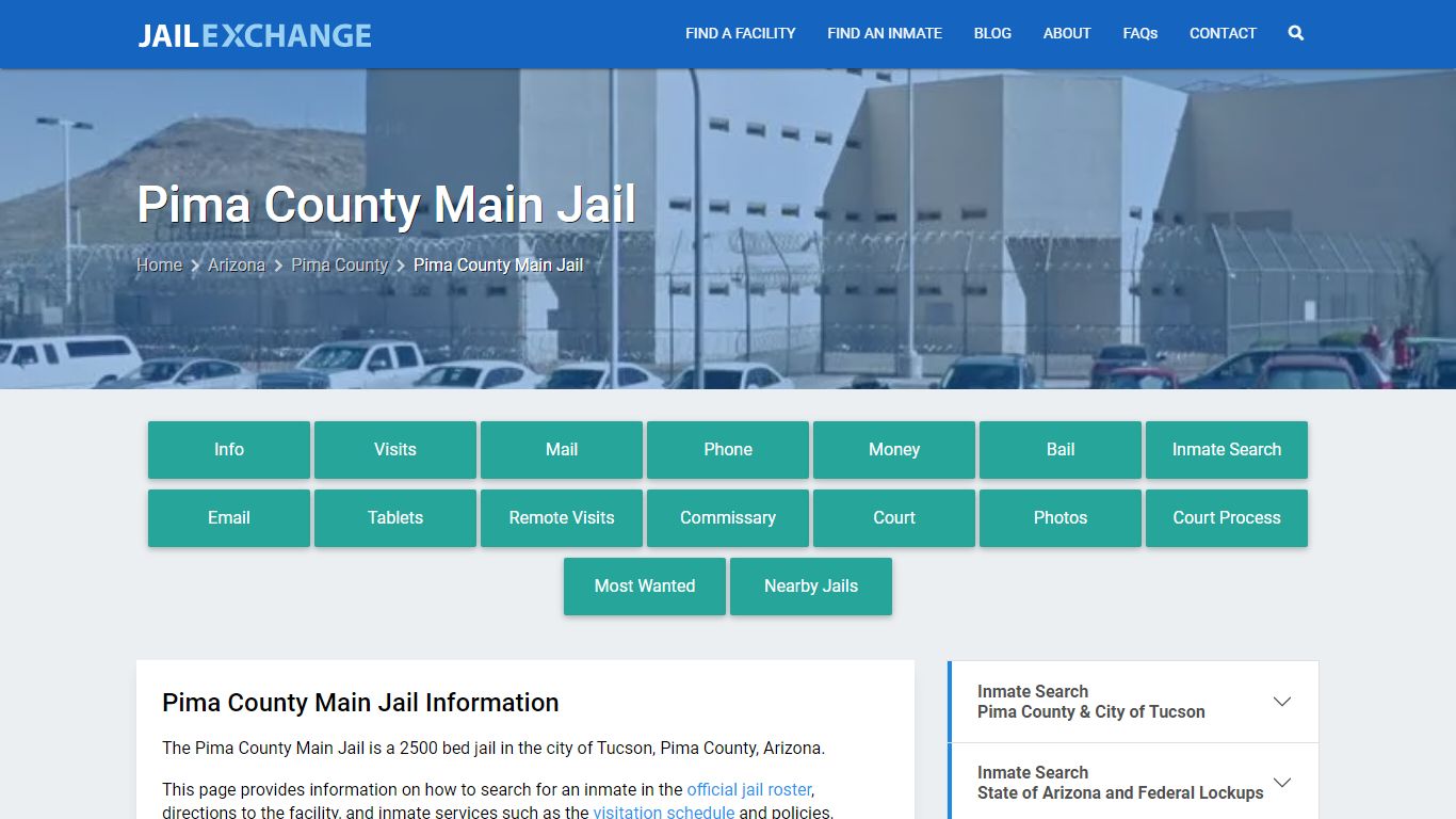 Pima County Main Jail, AZ Inmate Search, Information